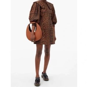 Ganni Bib collar leopard print Poplin dress